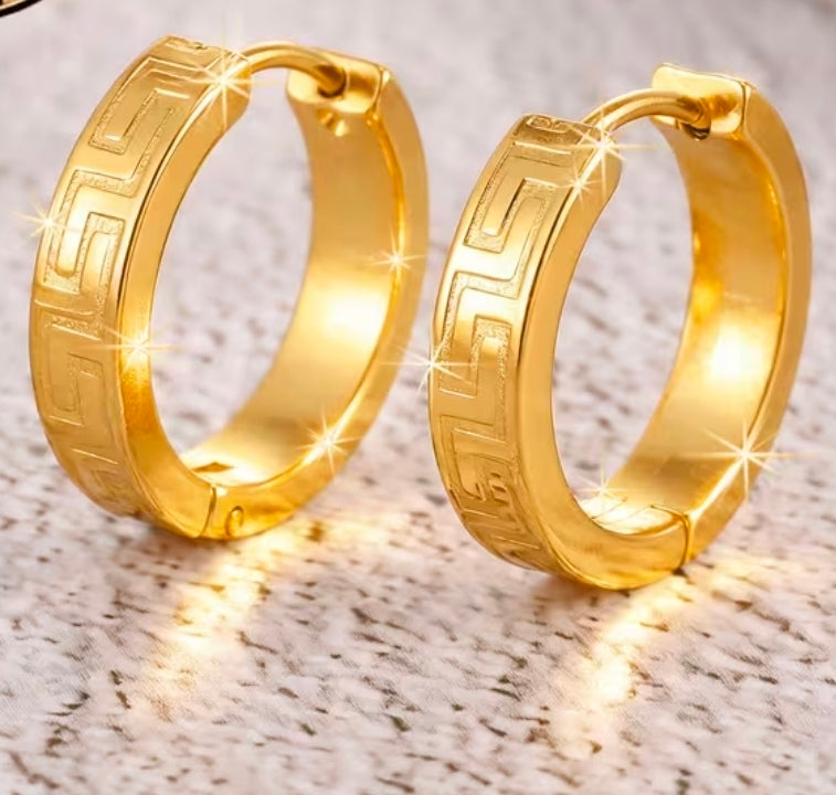 Meander Gold Stainless Steel Earrings Medium